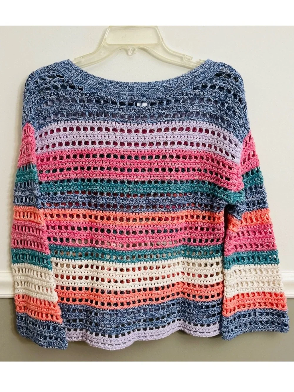 GAP Multi Color Long Bell Sleeve Crochet Pullover Cotton Colorful Sweater Small